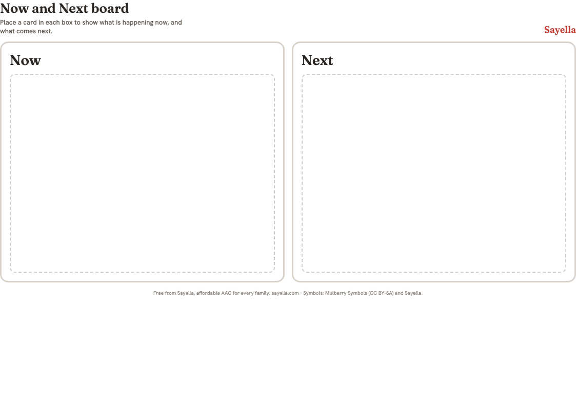 Preview of the Now and Next board printable